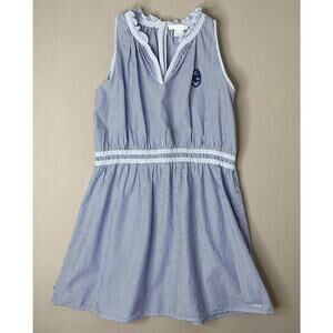 Chloé Blue Stripe Ruffle Collar Logo Embroidered Cotton Dress Girls 12 Yrs